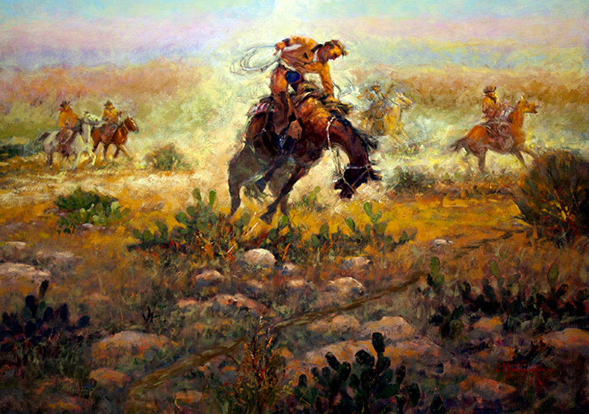 When Thorns Make Good Riders – Texas Cowboy Art by Mike Capron